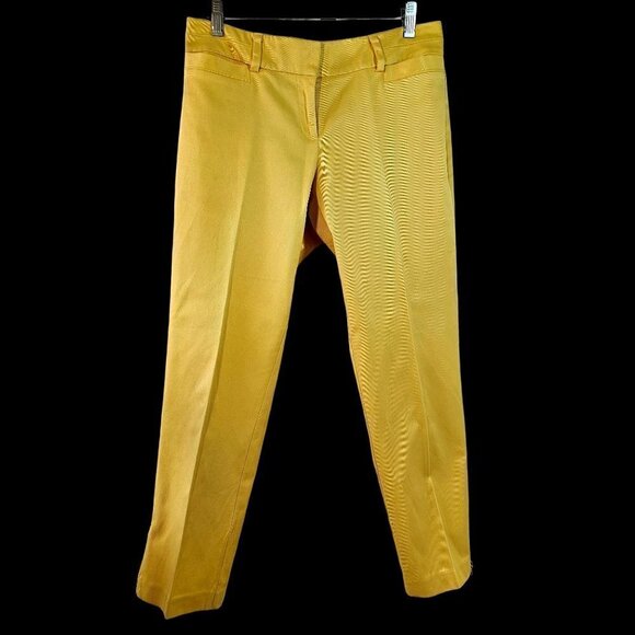 7th Ave Suiting Zip Ankle Pants Womens 4 Mid Rise Yellow Stretch Cotton Twill - Picture 1 of 8